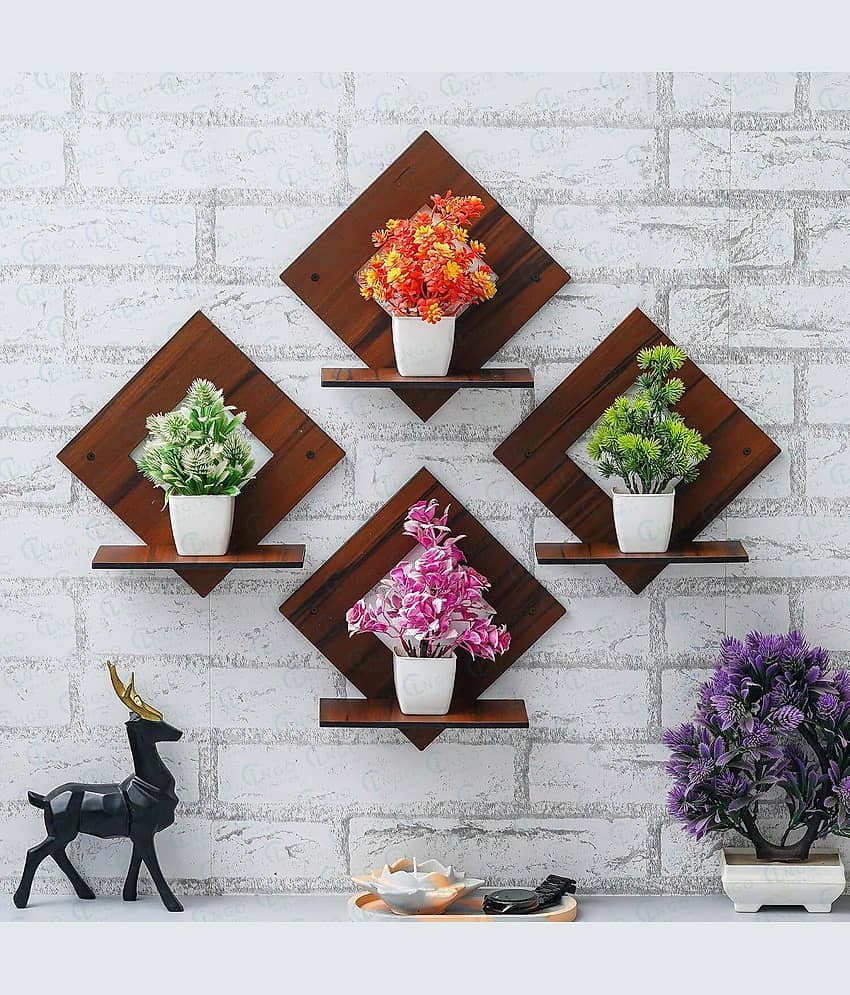Pot Stand Set of 4 Pieces Decorative Wooden Wall Hanging Wooden Wall Shelf view 2