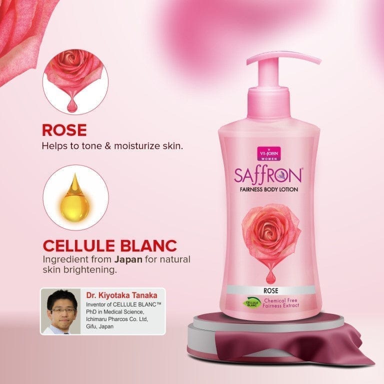 VI-JOHN Saffron Fairness Rose Body Lotion With Vitamin E- 250 ML (Men & Women) view 2