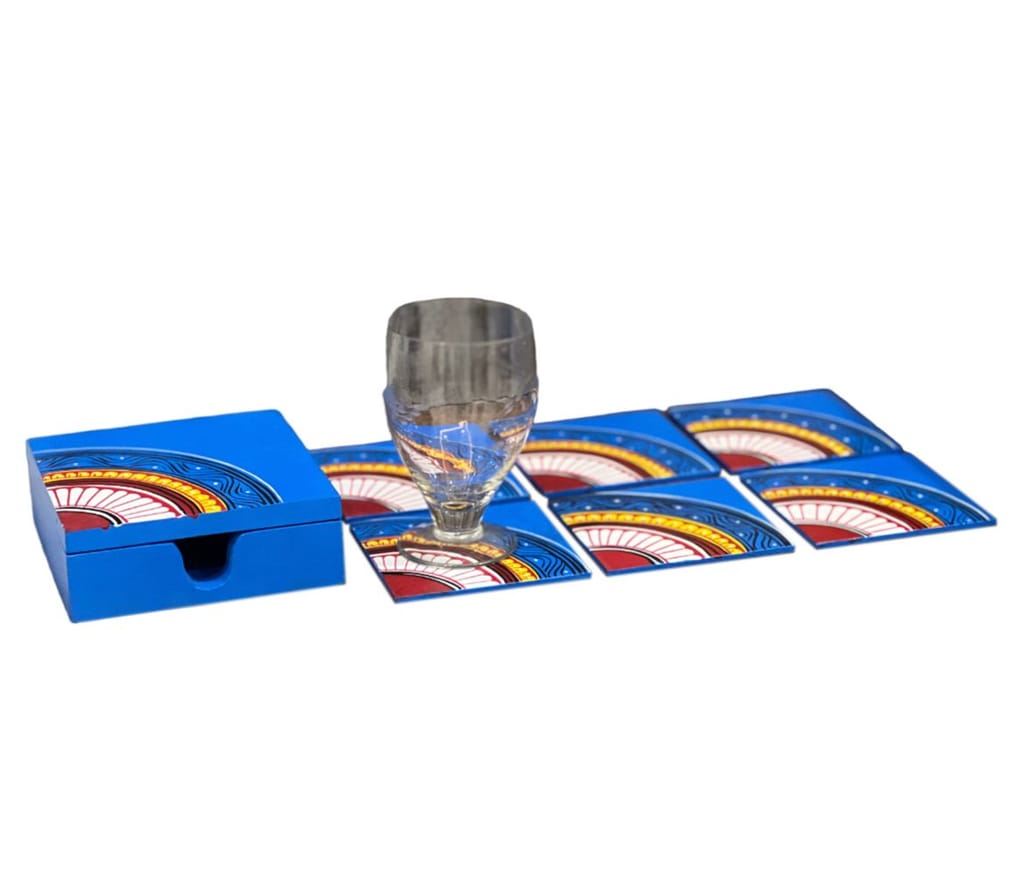 Wooden handpainted Coasters set of 6 - Tea Coaster - Dining Table Decor Accessories - Coster Set for Dining Table for Hot Pots - Coasters for Cups Set of 6 -Durable and Long-Lasting, Premium Finish view 2