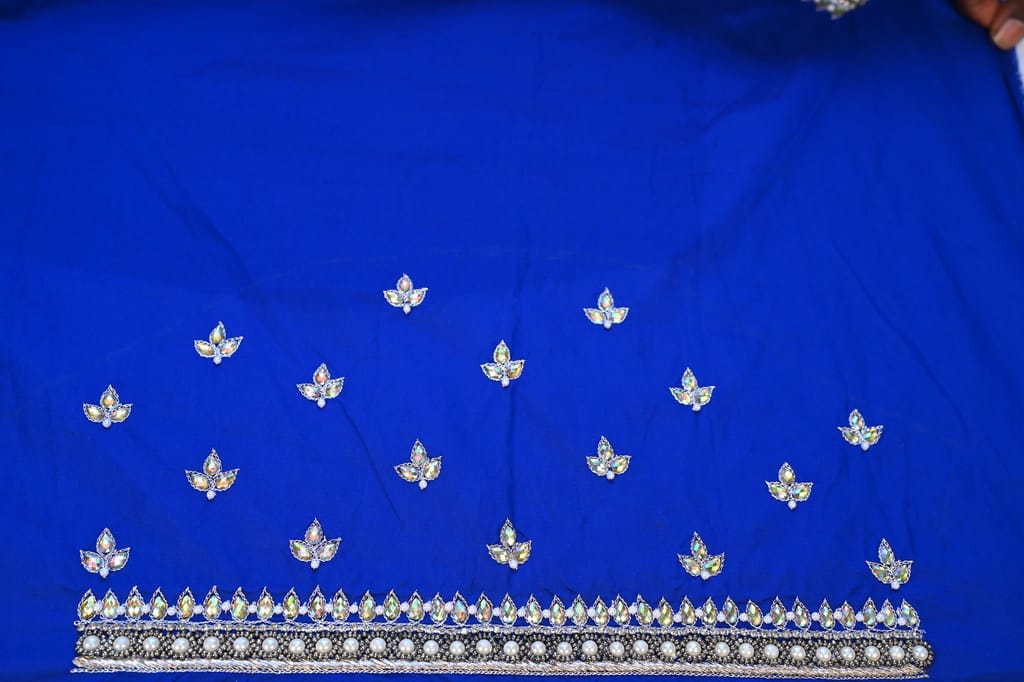 Hand Embroidered Blouse Design With Zardosi And Pearl view 2