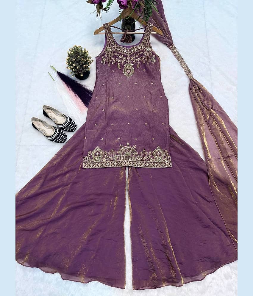 BHAGYASHRAY Women Silk Embroidered Ethnic Motifs Kurti With Salwar ( Teal ) view 2