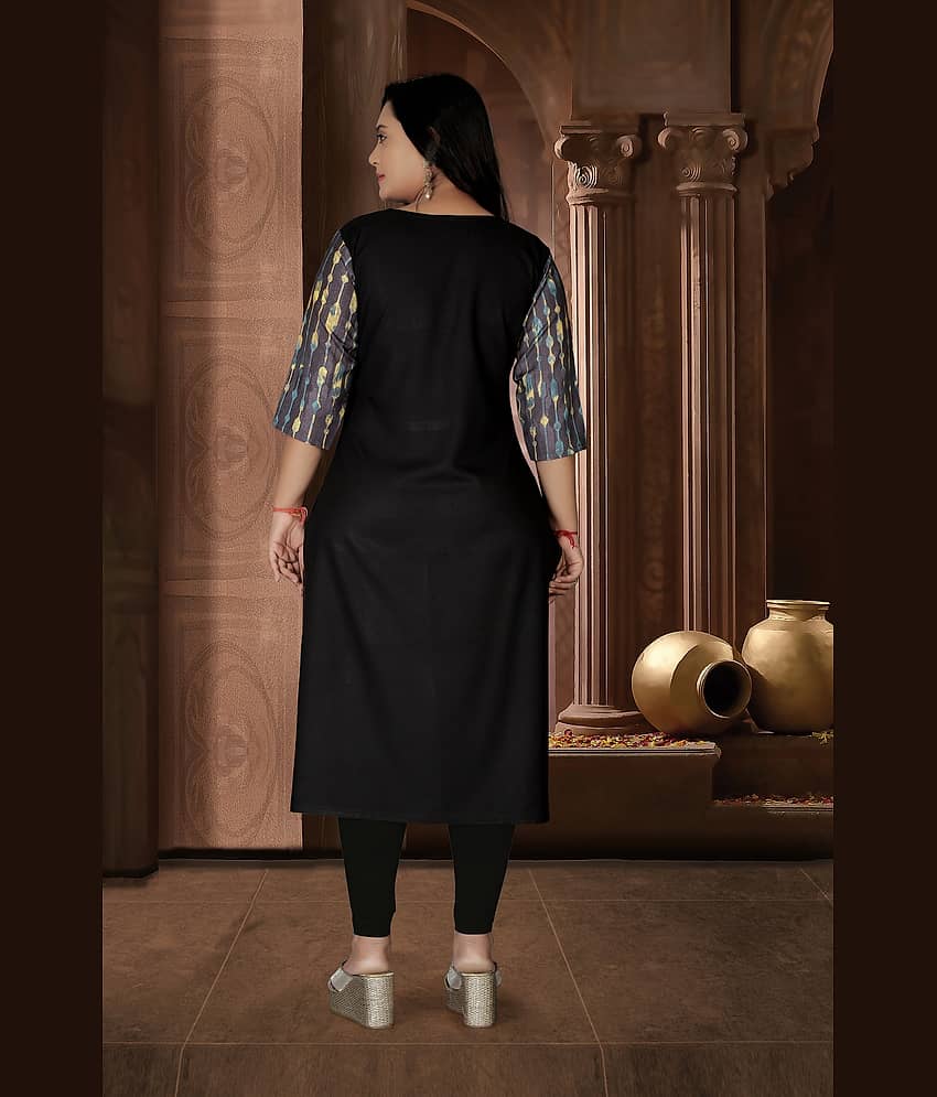 RIAANA Women Rayon Printed A-line Kurti ( Black ) view 2