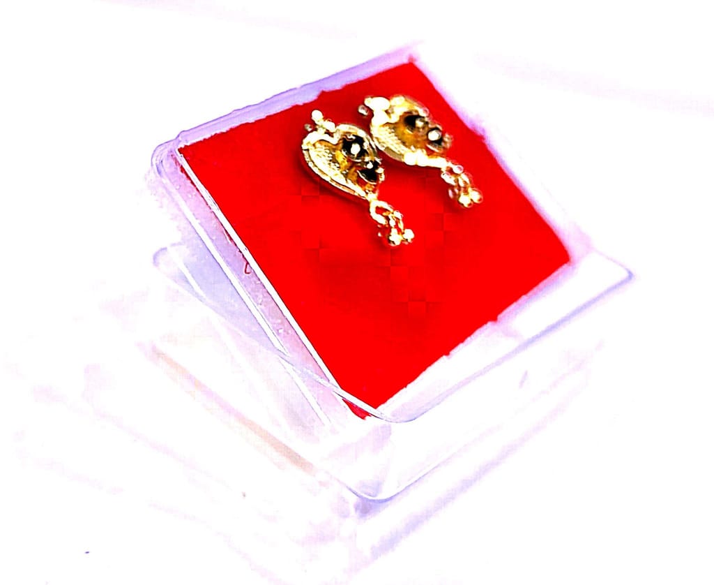 Gold Plated Heart Shape Earrings with Black Stone view 2