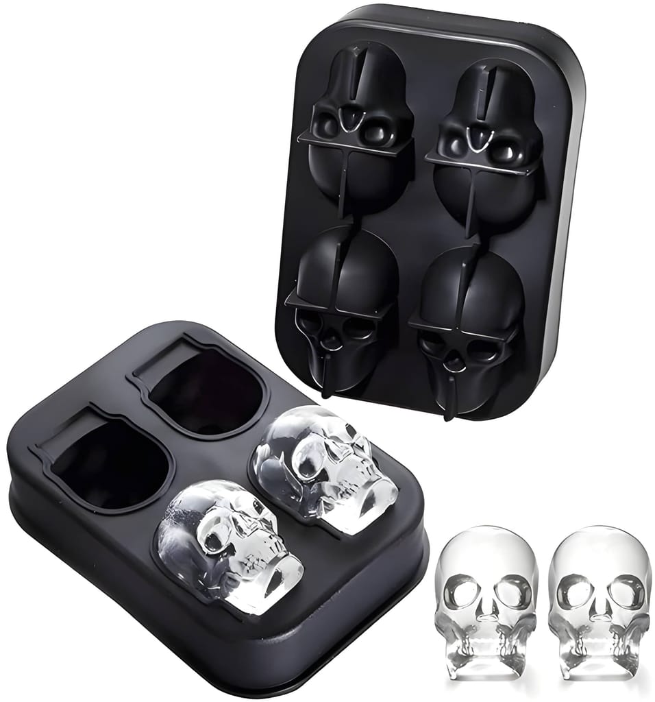 Premium Skull Shape Silicone Ice Cube Mold with Lid | 3D Reusable Ice Cube Tray | Large Skull Ice Mold for Whiskey, Cocktails, Juice & Drinks view 2