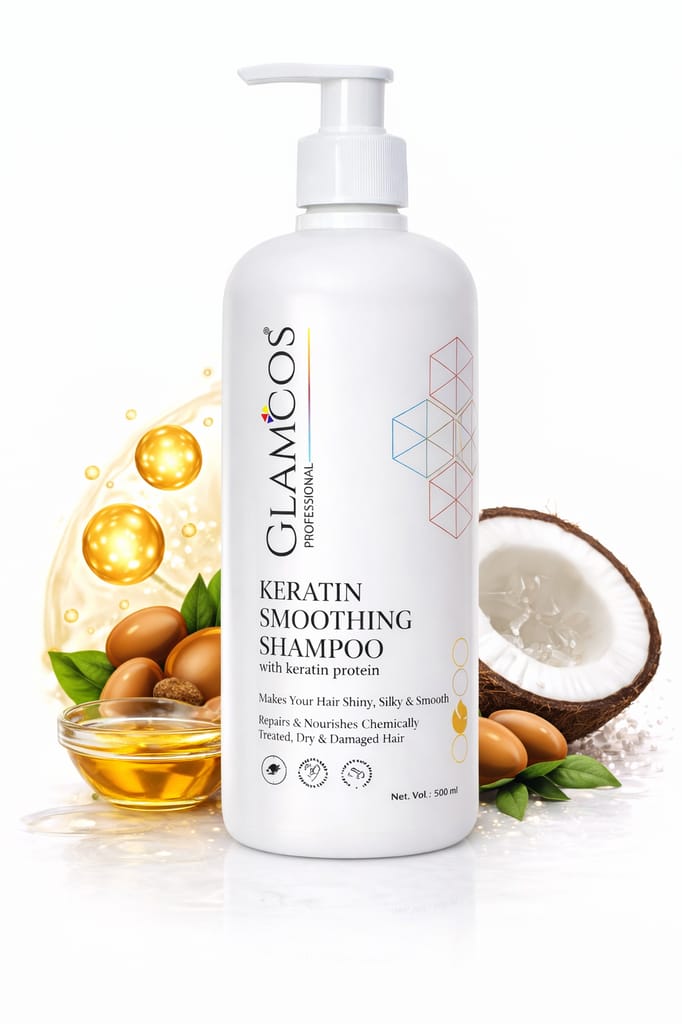 Glamcos Professional Keratin Smoothing Shampoo with Keratin Protein | Salon-Size Repair Shampoo for Dry, Damaged & Chemically Treated Hair | Smooth, Strong & Shiny Hair – 500 ml view 2
