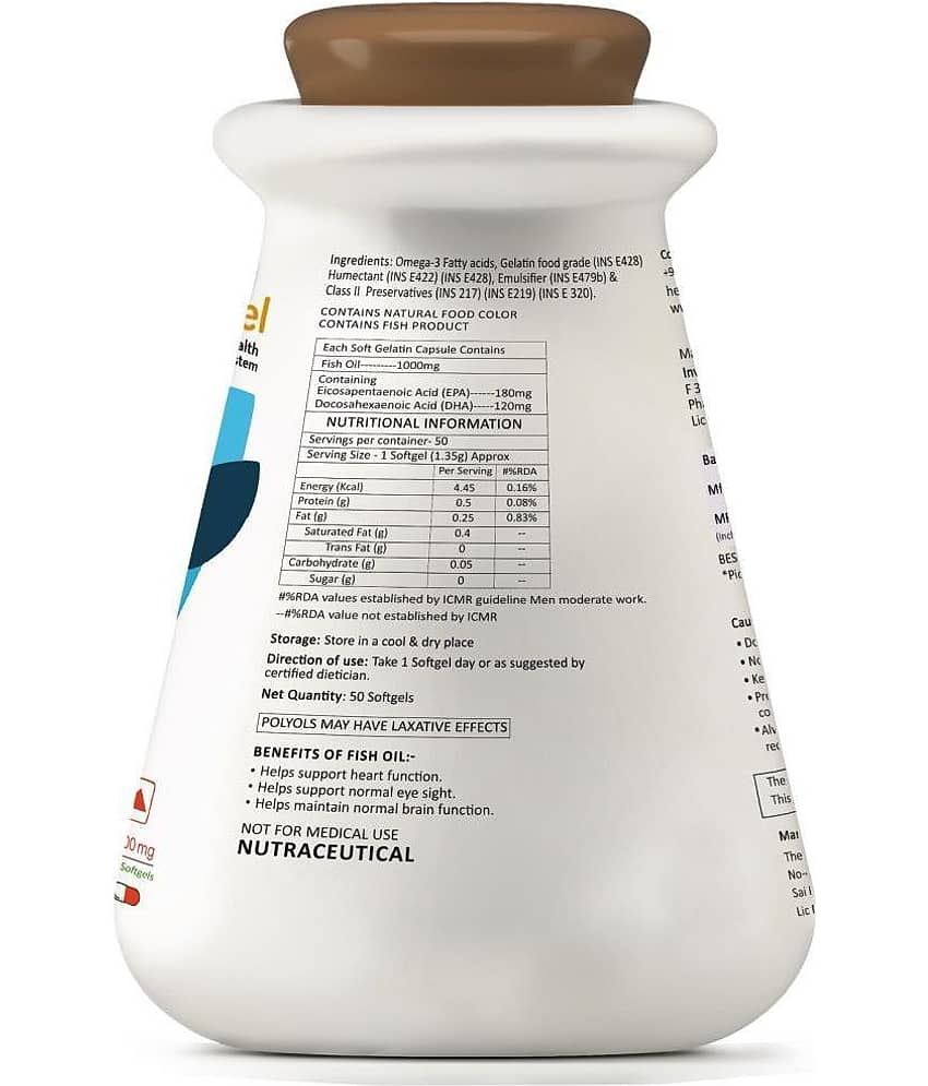 MyFitFuel Omega 3 Fish Oil 1000mg- 180 EPA 120 DHA Omega Fatty Acids 100 softgel 100 no.s Minerals Softgel view 2