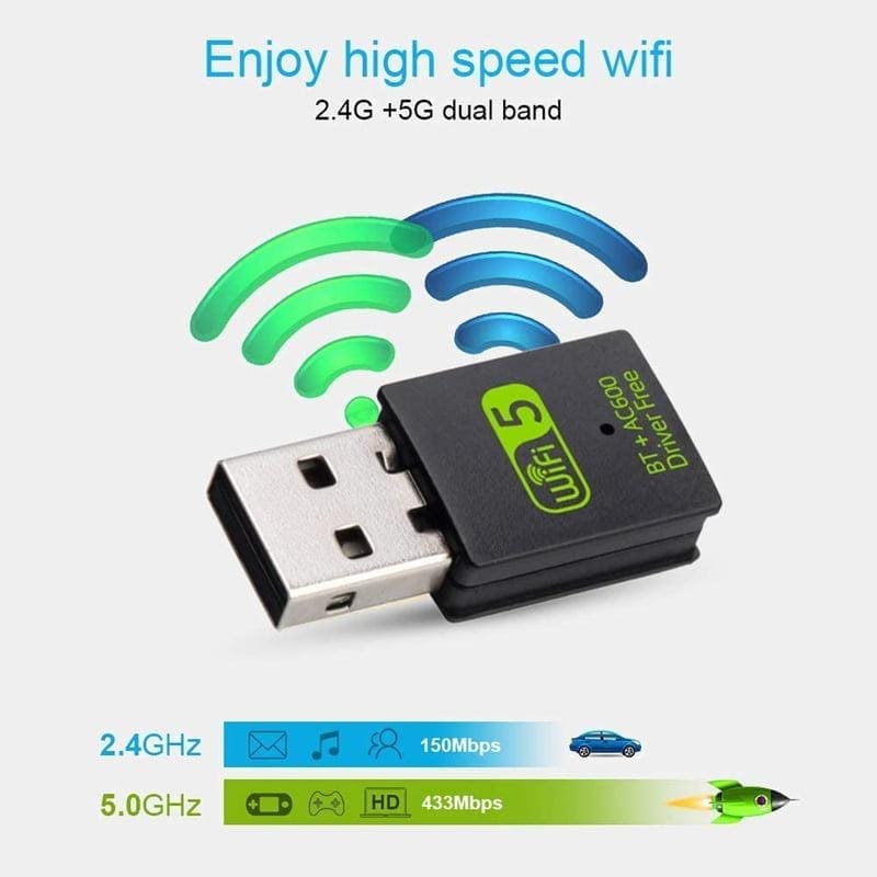 USB WIFI + Bluetooth 5.0 Adapter With Window 7/8/8.1/10/XP/Mac (AD-UW-0213 AC600) view 2