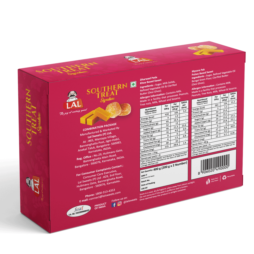 Lal Sweets Southern Treat 400g (Pack of 1) || Made with Pure Desi Ghee and Milk Solids || Indian Traditional Peda || Handcrafted Mithai view 2