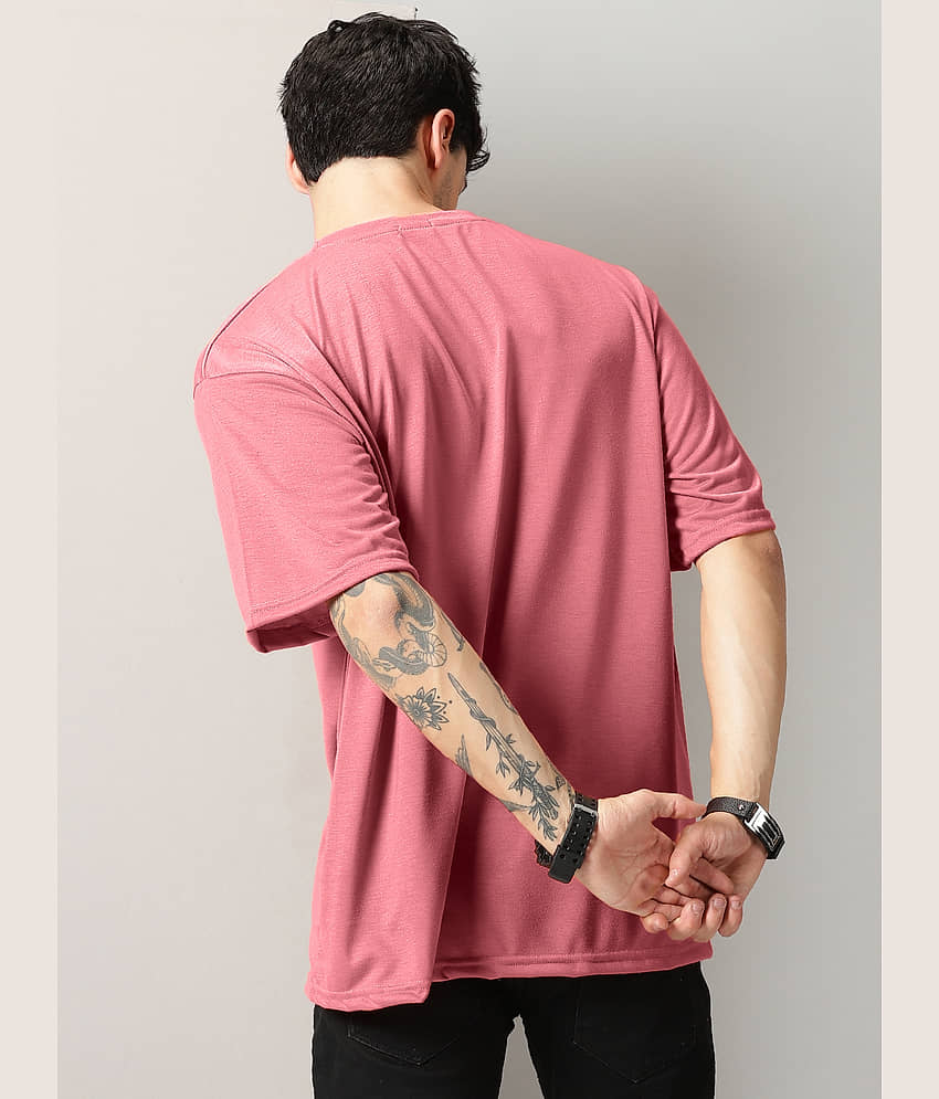 RodZen Cotton Blend Oversized Fit Solid Half Sleeves Men's Round T-Shirt - Pink ( Pack of 1 ) view 2