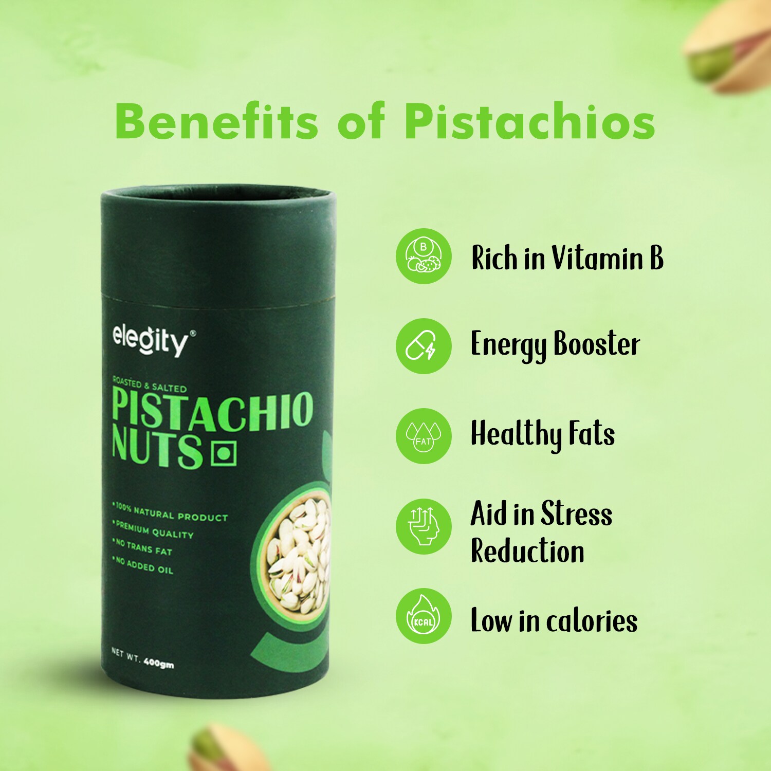 Elegity California Salted Pistachios Papertube 400 gm | Namkeen Pista Dry Fruit | Crunchy, Tasty & Healthy | Rich in Fibre & Protein | No Added Preservatives & Colour in Nutritious Nuts view 2