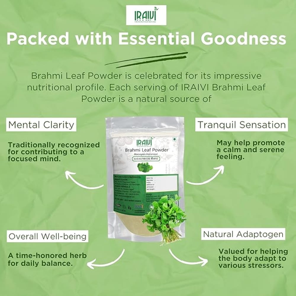 Iraivi Premium Brahmi Leaf Powder-100Gram | Vallarai | Ondelaga | Pure & Natural by Iraivi Organics view 2