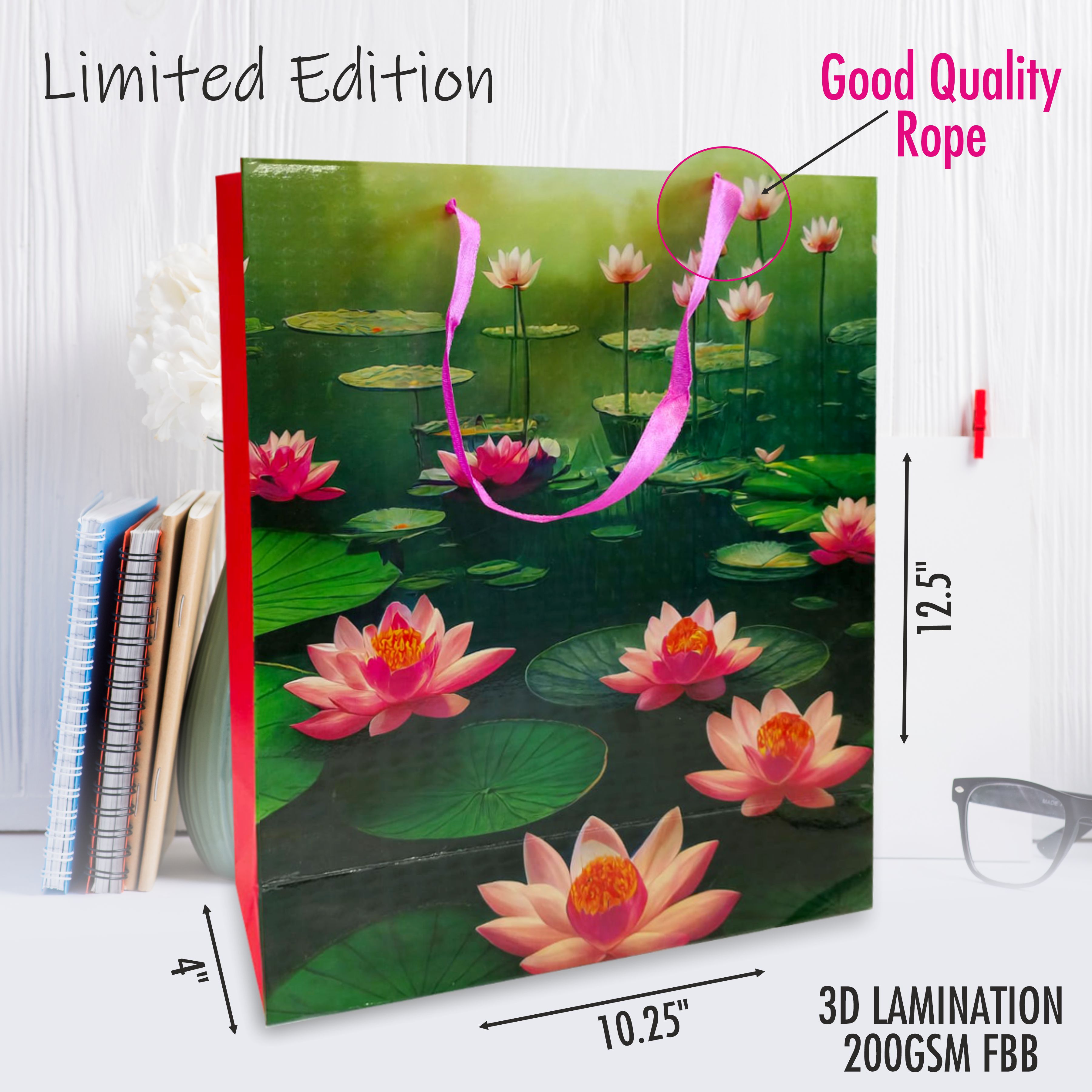Premium Lotus 200 GSM 3D Gloss Lamination Paper Gift Bags, Ideal For Premium Gifting, Wedding Gifts, & Gifting on Special Occasions (Size: 12.5x10.25x4 inch) - Set of 24 view 2