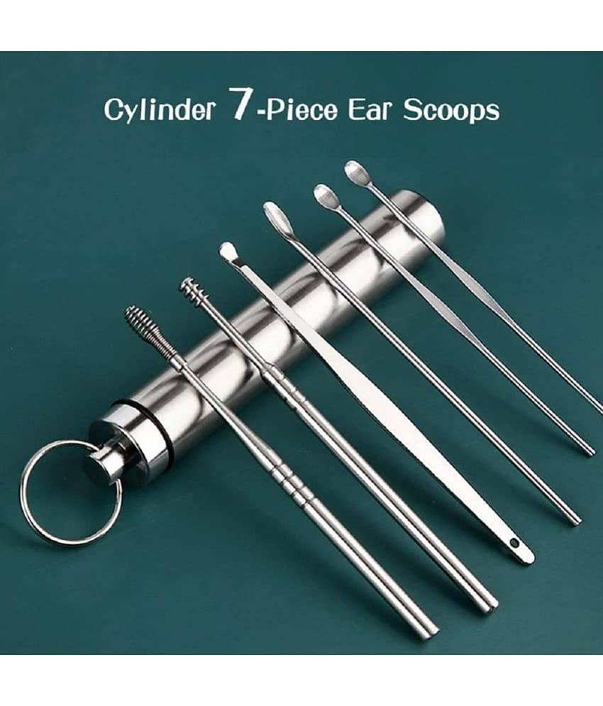 Ear Wax Cleaner (6 Pc) Reusable Ear Wax Cleaner Reusable Removal Kit Steel Ear Cleansing Tool Set Spiral Ear Curette Tool with Cleaning Brush For Kids Man Woman (STEEL) view 2