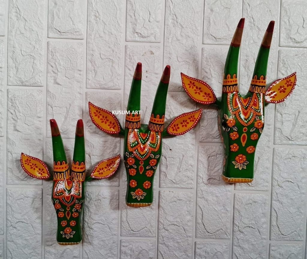 Kusum Art Wooden Multicolor haind Painted Wall Decor Cow Head For Your Decorate Beautifull Wall 2 view 2