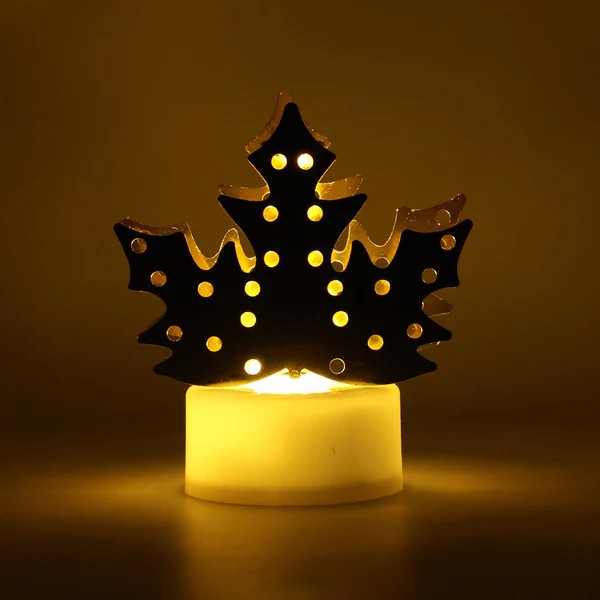 Decorative LED Gold Metal Leaf Diya Lamp, Diwali (1 Pc) view 2