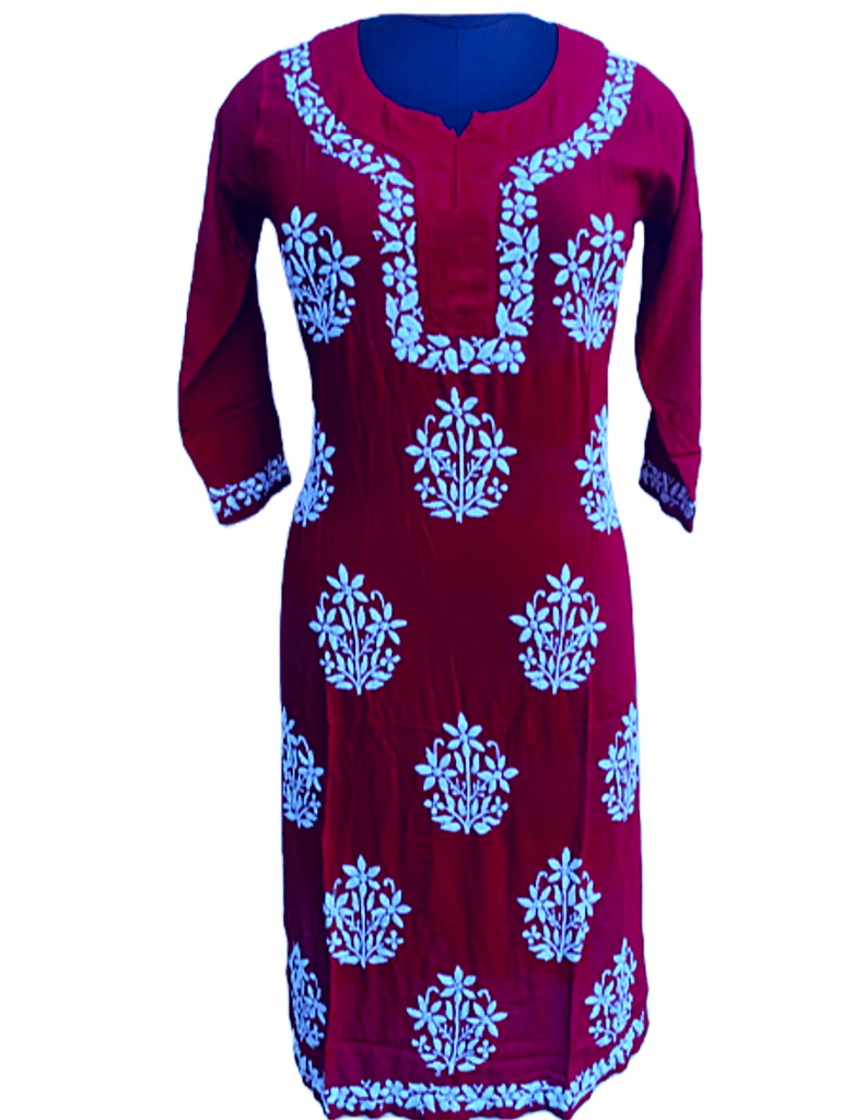 Wine Maroon Chikankari Kurta Hand Embroidery Work