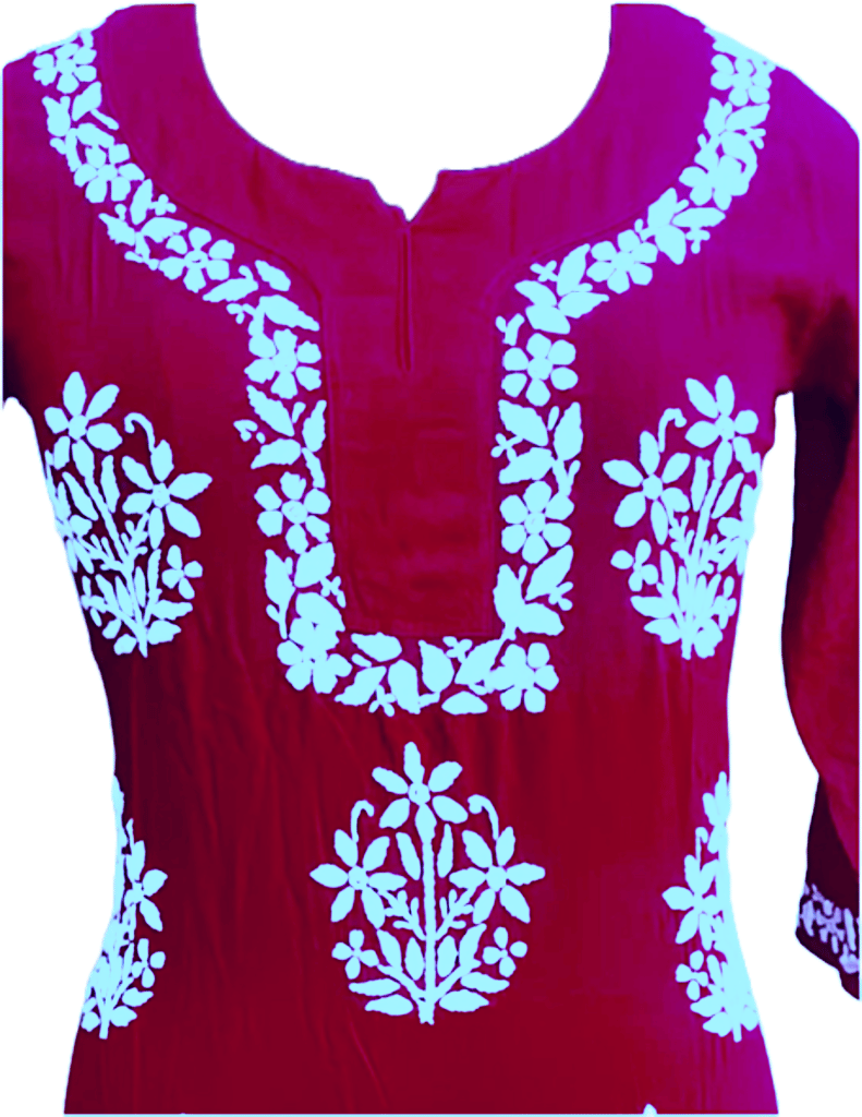 Wine Maroon Chikankari Kurta Hand Embroidery Work view 2