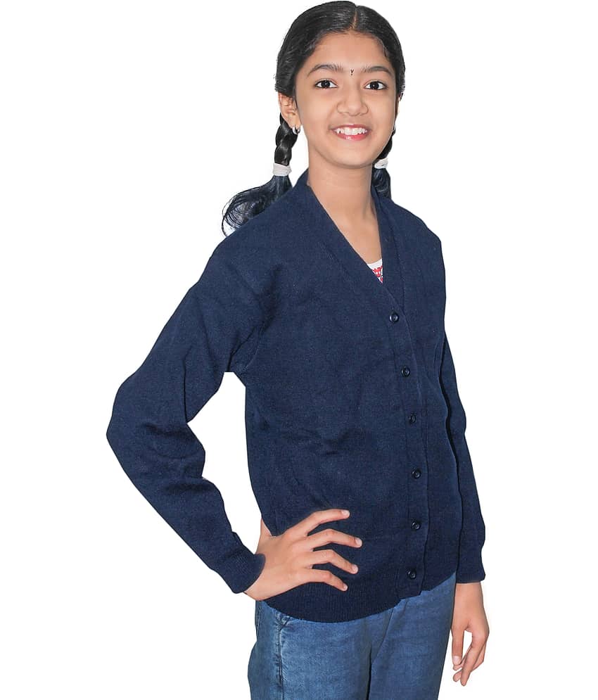 Goodluck Single Girls Wollen Cardigans ( Navy Blue ) view 2