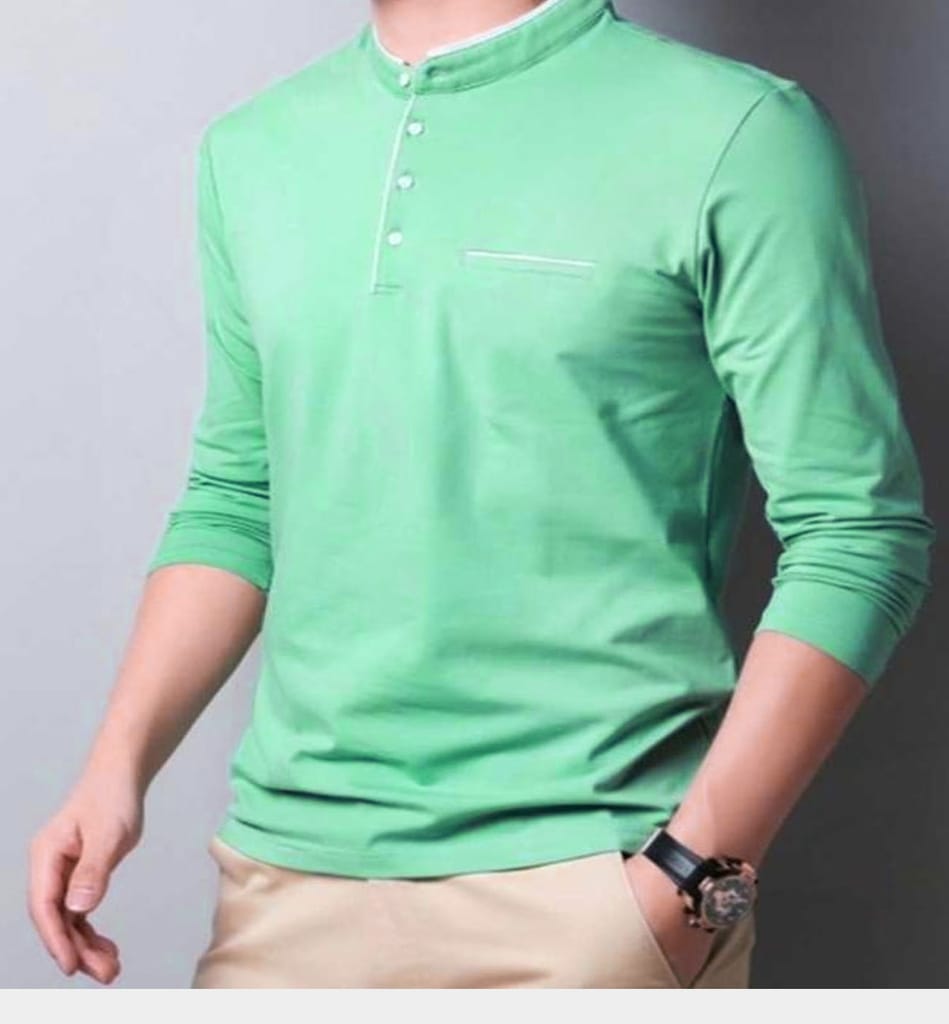 Basonti Mandarin Neck Solid Long Sleeve Mens T-Shirt view 2