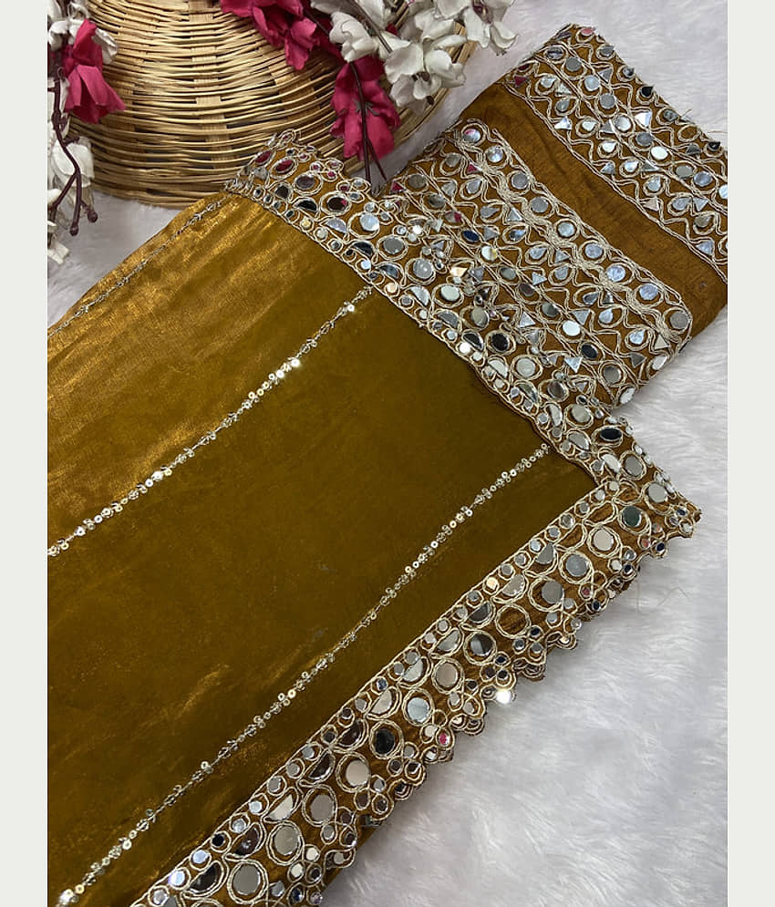 ofline selection Jimmy Choo Solid Regular Saree With Unstitched Blouse Piece ( Mustard ) view 2