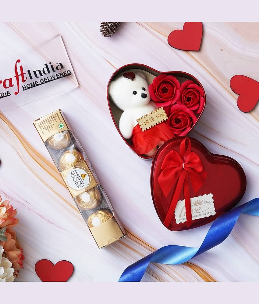 eCraftIndia Heart Shaped Valentine's Gift Box And Ferrero Rocher Chocolates-400gms view 2