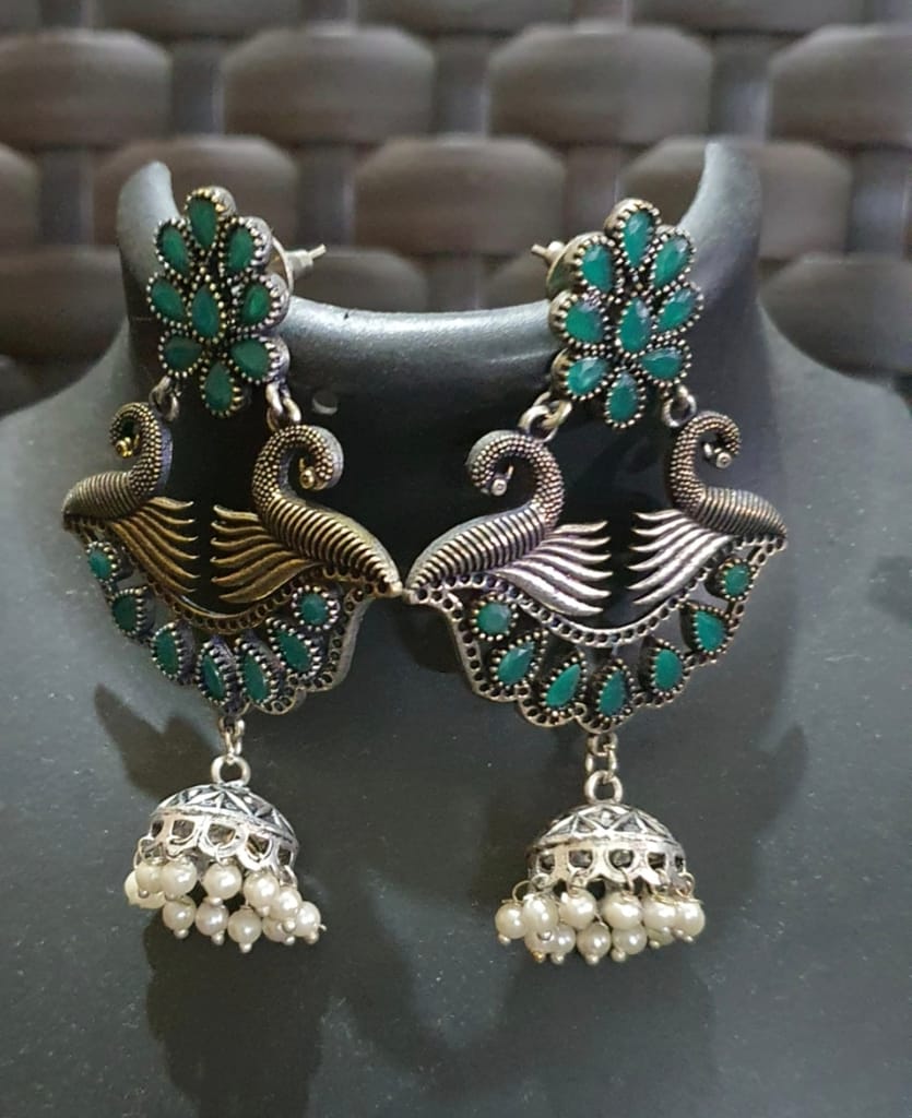 Glamvila Designer Green Stone Earrings view 2