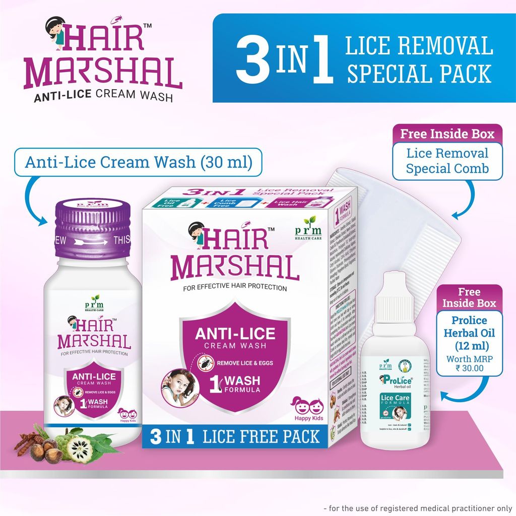Hair Marshal Anti Lice cream wash 3 in Lice Free Pack (3 X 30ml) Each Pack Anti lice oil (12 ml) & Lice Specialist Comb view 2