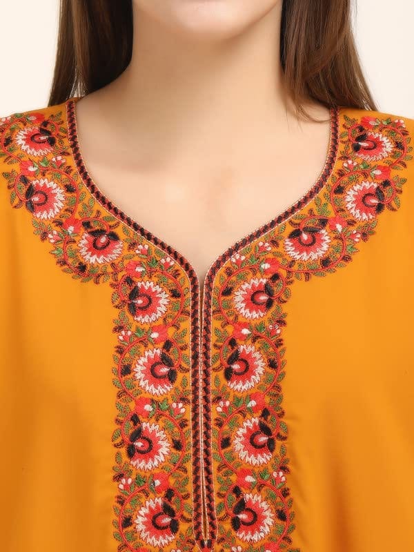 KOI SLEEPWEAR Women's Paan Shape Cotton Blend Embroidered Full Length Night Gown/Maxi/Nighty (Sunflower Mustard, L) view 2