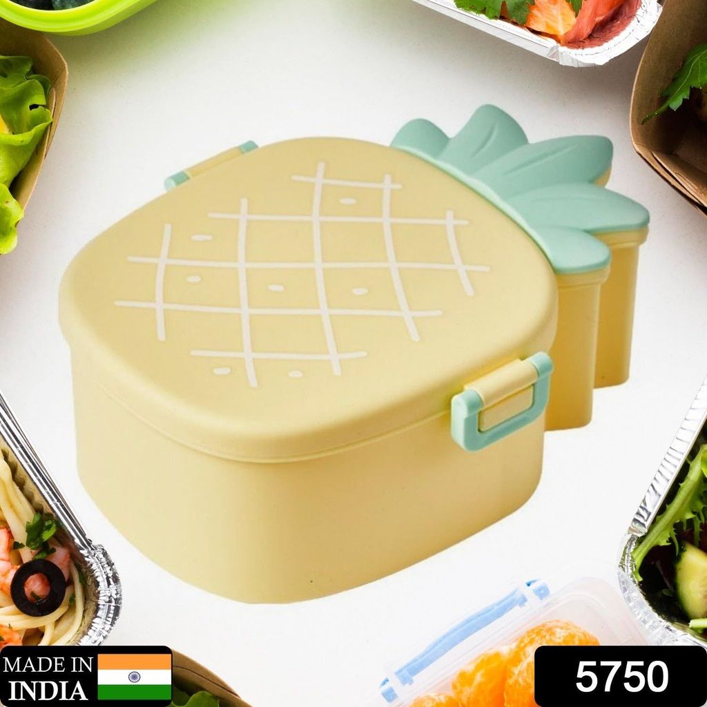 Cute Pineapple Shaped Bento Box with Fork Spoon Snack Candy Container Microwave Portable Office Lunch Box (1 Pc/with Spoon & Fork) view 2