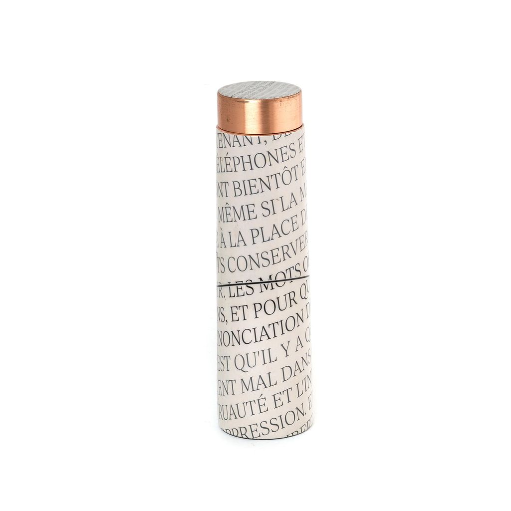 Sowpeace designer copper bottle “Trendy bottle sporting abstract designs” for kitchen and dining, premium designed bottles as serveware, for gifting. (French vocabulary-inspired designer bot view 2