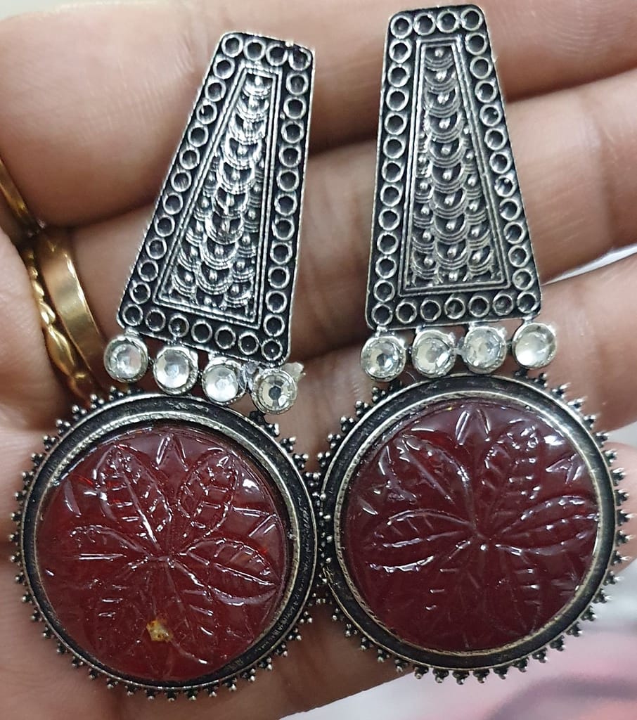 German Silver Oxidized Beautiful Earrings view 2