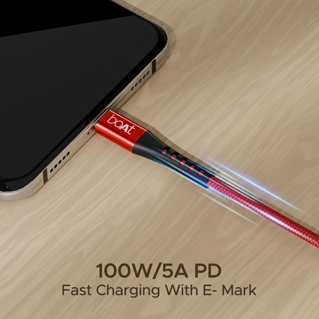 Boat Type-C C600 100W/5A Fast Charging Cable -Red view 2