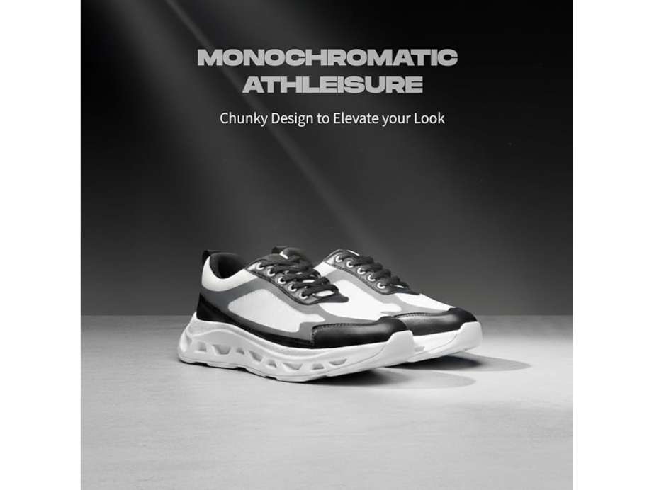 Volton Ashes Illusion Casual Chunky Lace-Up Shoes - White Black and Radium with Height Lift - UK - 9 view 2