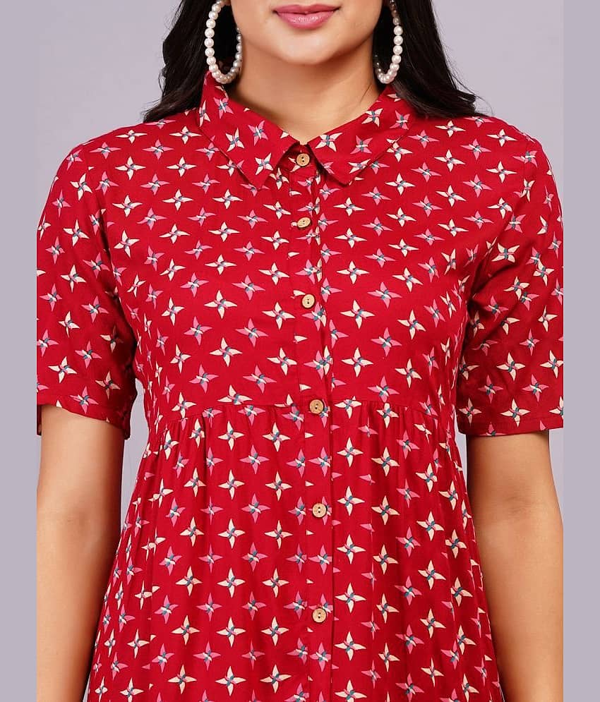 HIGHLIGHT FASHION EXPORT Women Rayon Printed Shirt Dress ( Red ) view 2