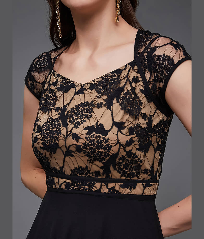 Miss Chase Women Georgette Printed Fit & Flare Dress ( Black ) view 2