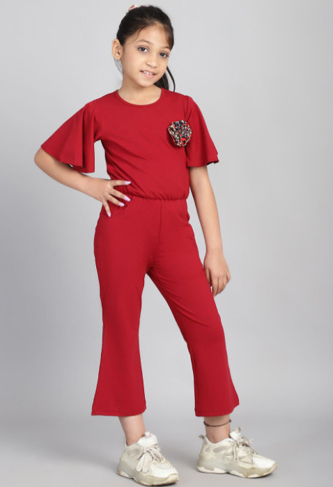 Girls Flared Sleeve Applique Basic Jumpsuit view 2