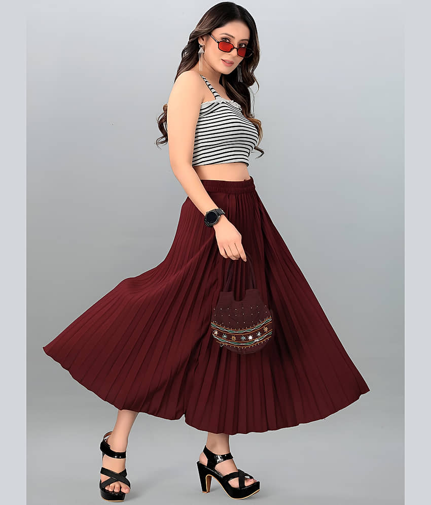 ZWERLON Maroon Rayon Women's Flared Skirt ( Pack of 1 ) view 2