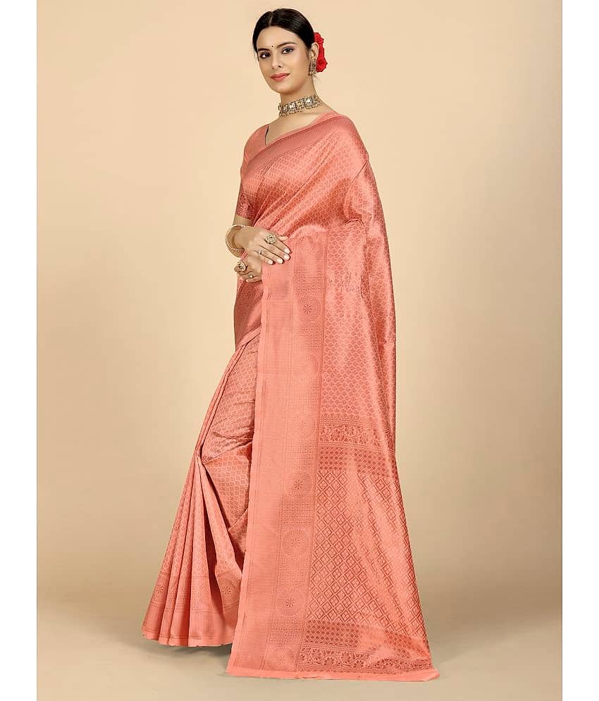 BLEESBURY Banarasi Silk Woven Saree With Unstitched Blouse Piece ( Pink ) view 2