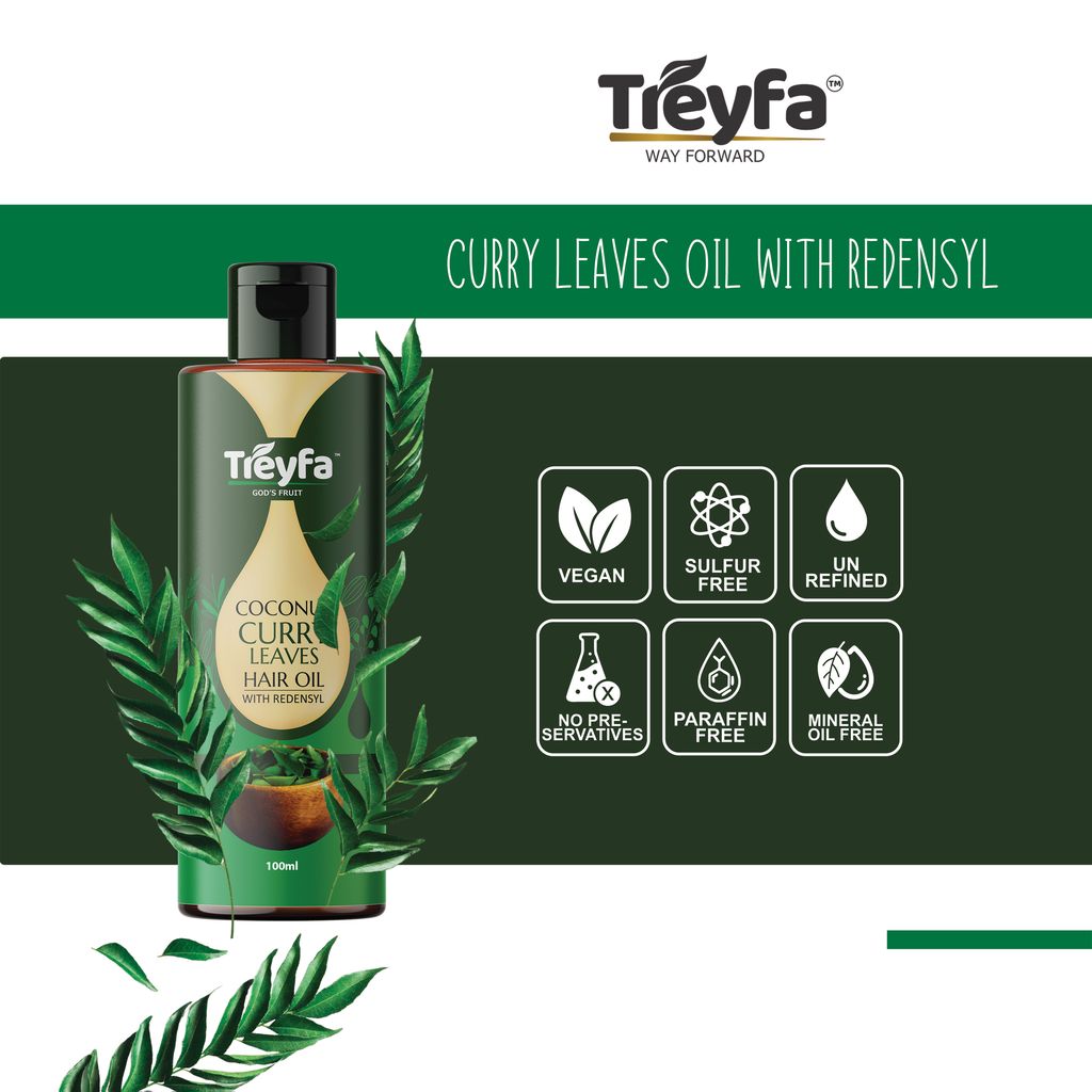 Treyfa Coconut curry leaves hair oil for hair strengthening, hair growth, and naturally black hair(100) view 2