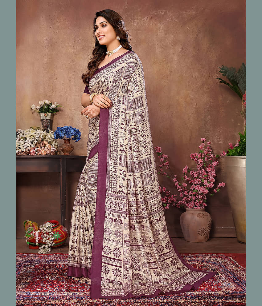 BLEESBURY Cotton Printed Saree With Unstitched Blouse Piece ( Blue ) view 2