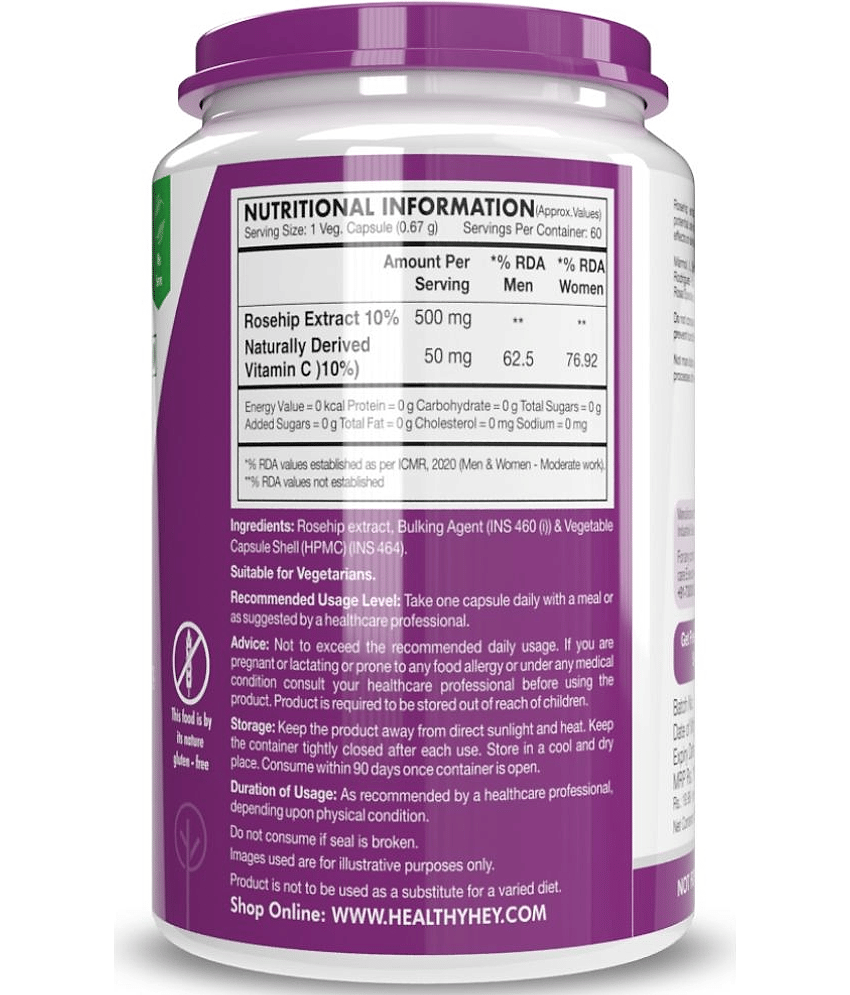 HEALTHYHEY NUTRITION Rosehip Extract 60 Veg Capsules 500 mg view 2