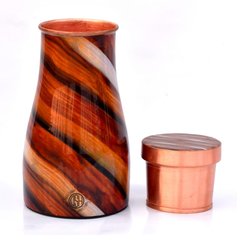Copper Bottle Printed Jug with Inbuilt Glass, Bedside Jar Pot, Designer Printed, (950 ML) view 2