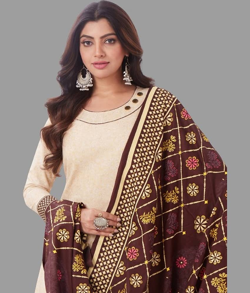 shree jeenmata collection - Beige Solid Unstitched Dress Material ( Pack of 1 ) view 2