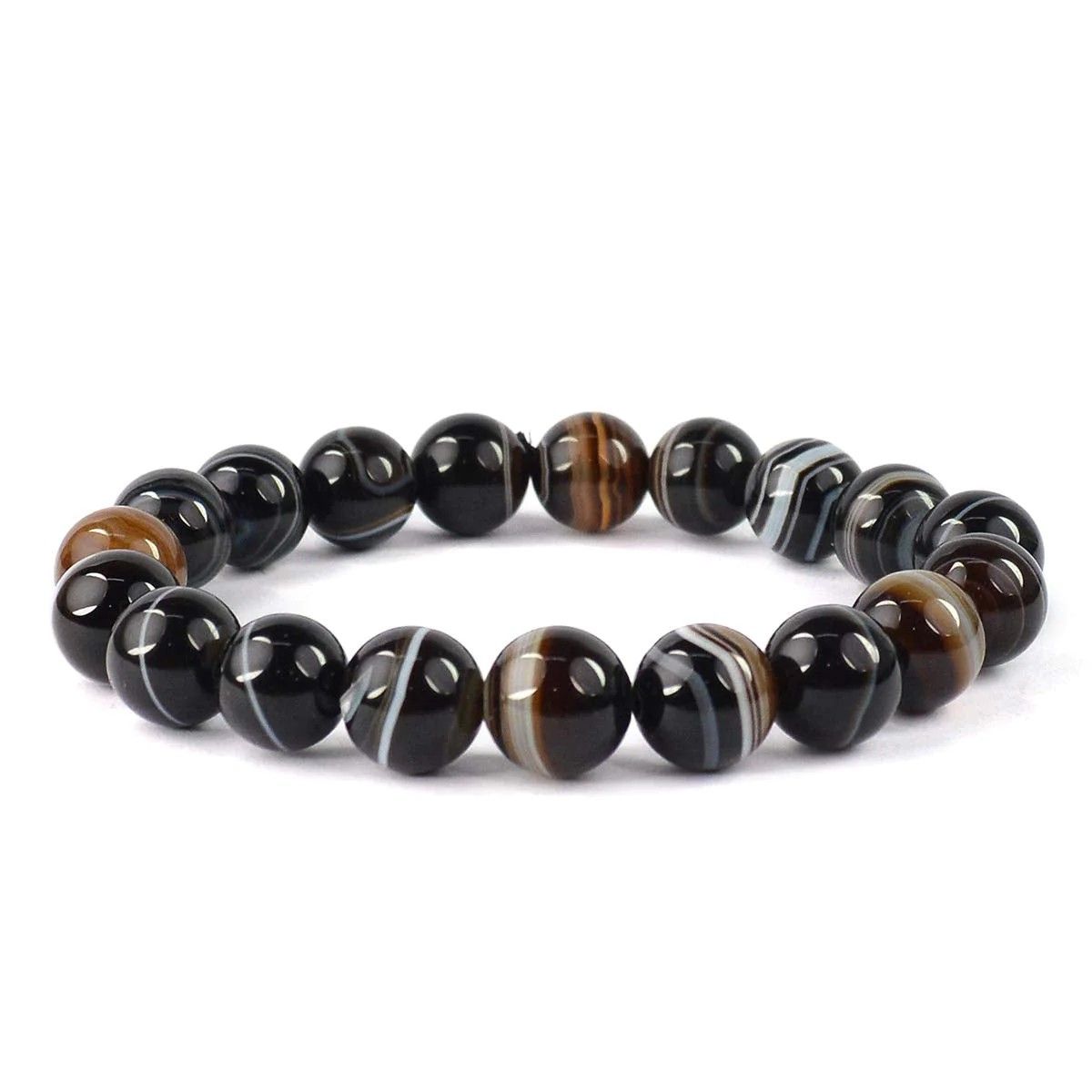 Ekdant Black Sulemani Hakik / Banded Agate Onyx Bracelet 8MM Beads Natural Crystal Healing Bracelet Gemstone Jewellery Beaded Stone Bracelet For Men & Women view 2