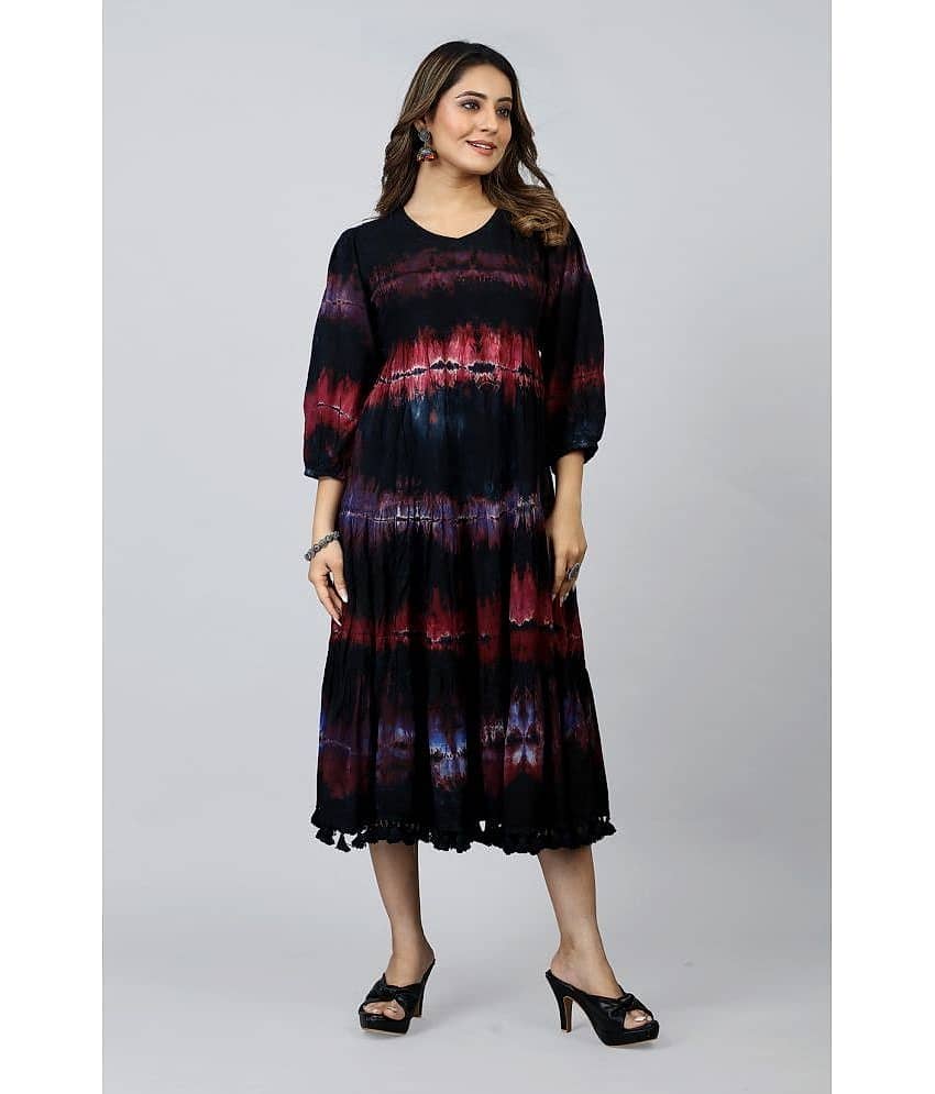 SARRAS Cotton Dyed Flared Women's Kurti - Black ( Pack of 1 )