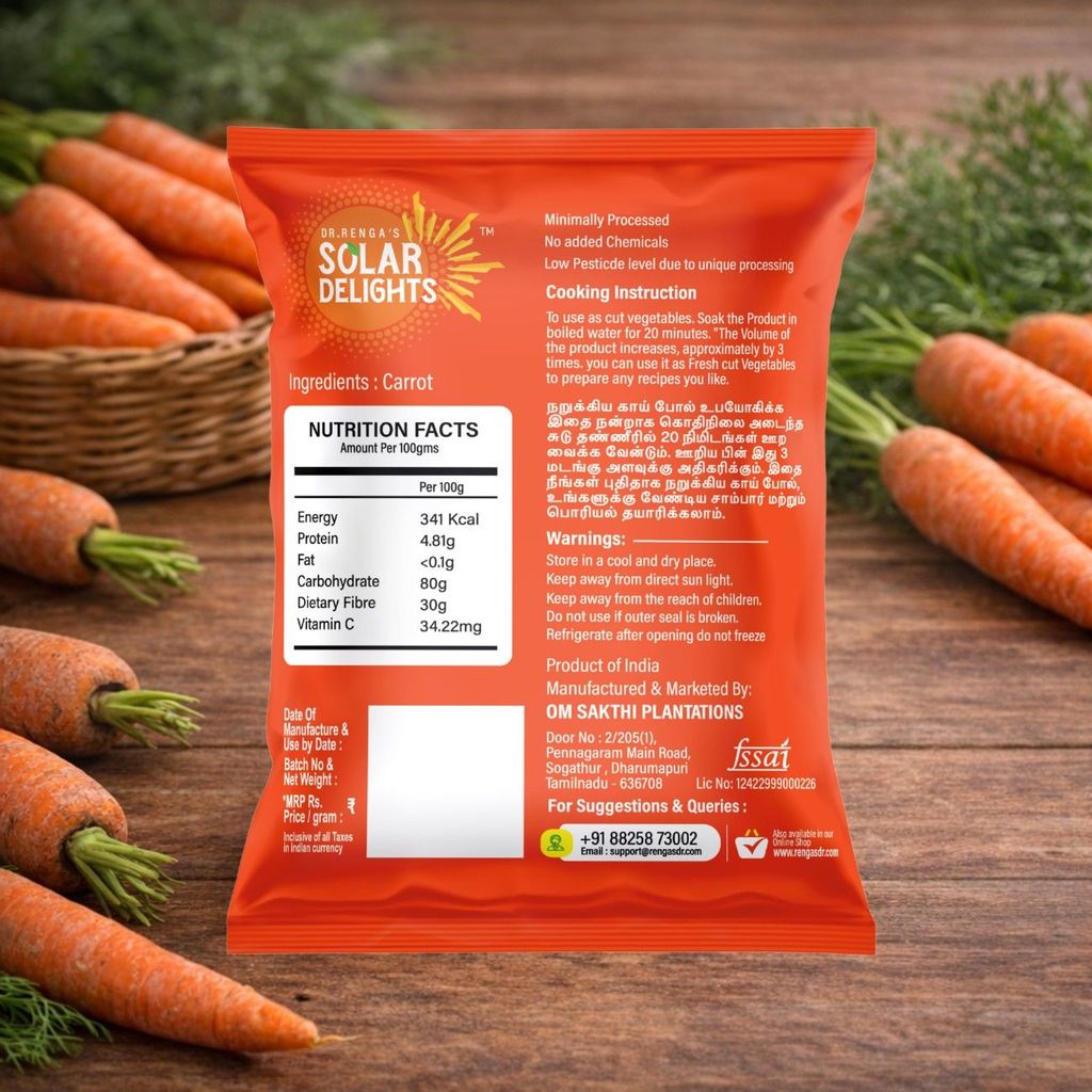 DR. RENGA'S SOLAR DELIGHTS Dehydrated Grated Carrot | Dried Carrot Flakes | Solar Dried Vegetables | Natural Dry | 100g view 2