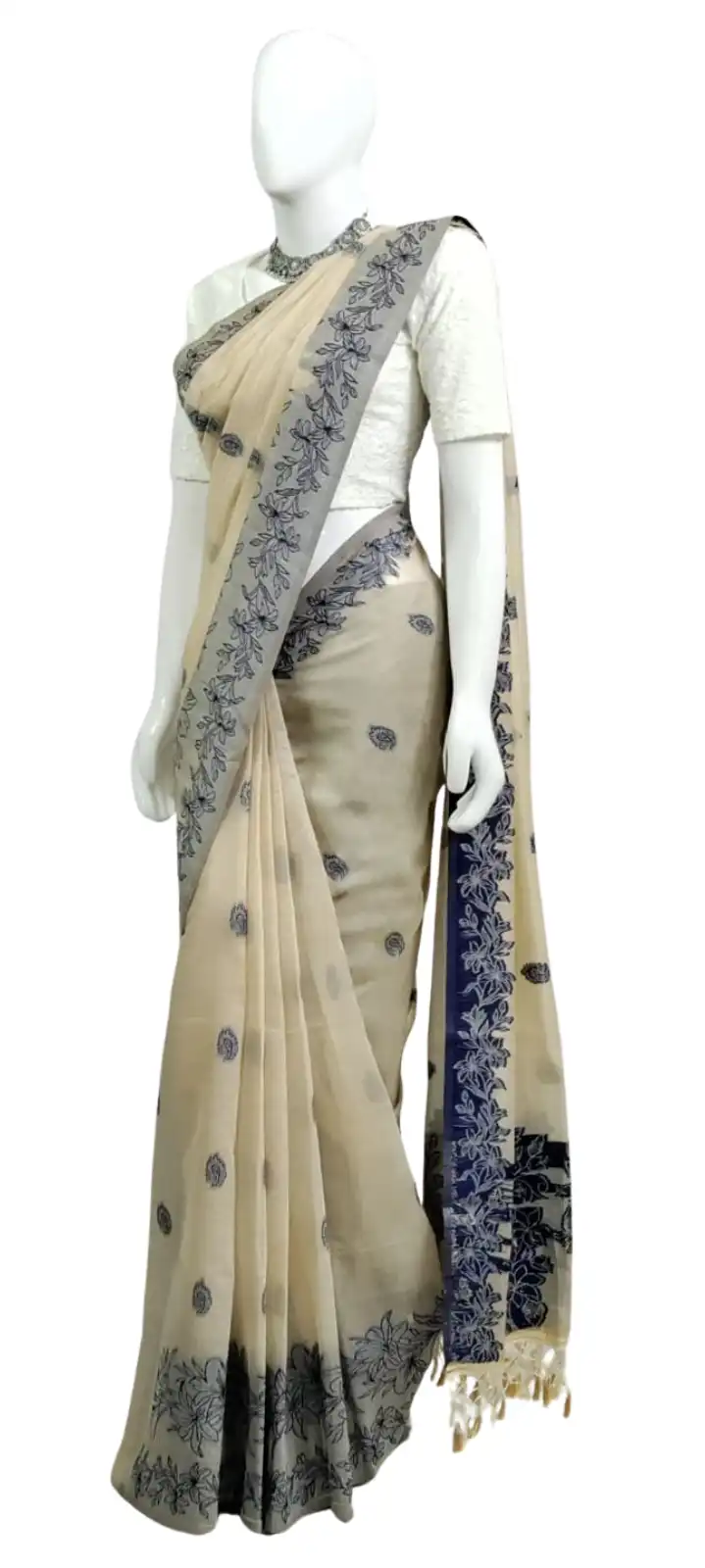 Odisha Handloom Cotton Saree Indigo Lily Border Buti view 2