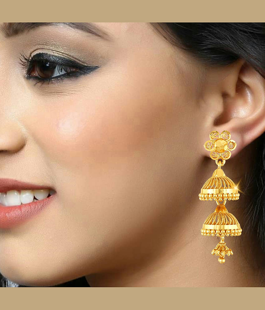 Vighnaharta - Golden Jhumki Earrings ( Pack of 1 ) view 2