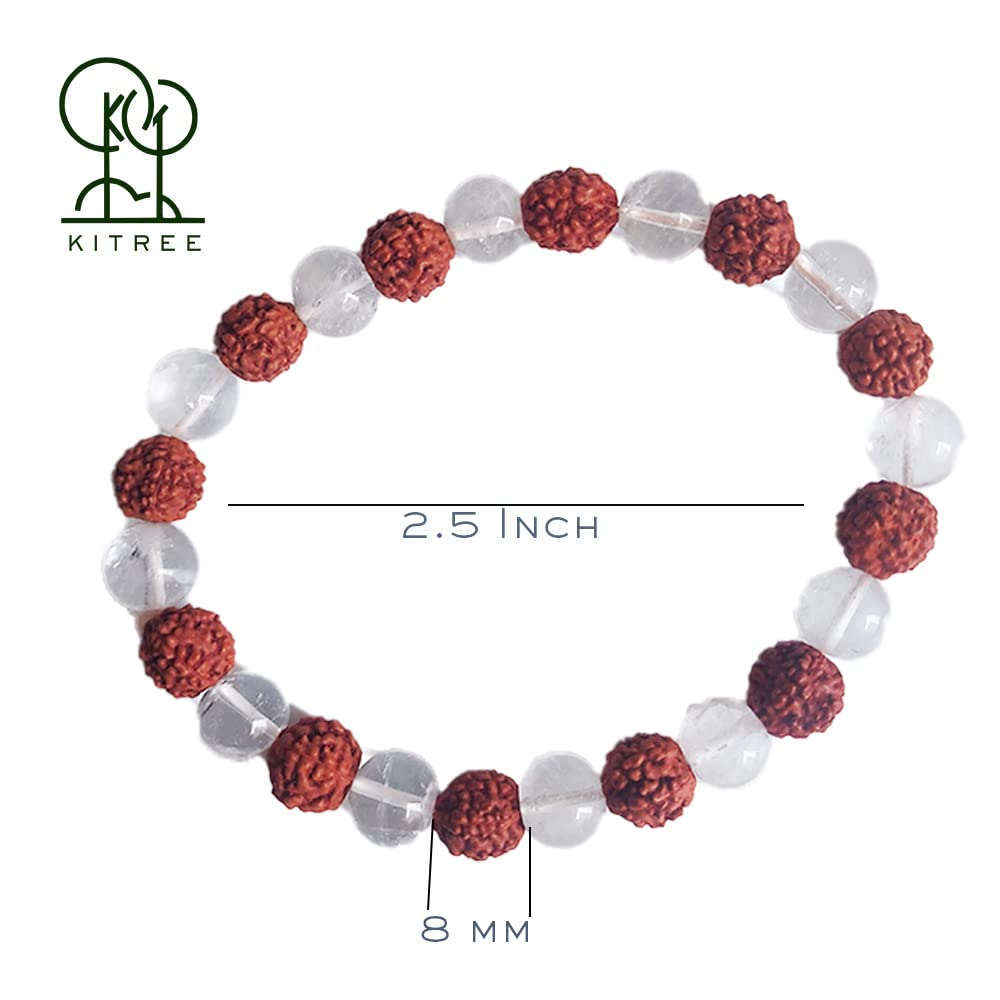 KITREE NATURAL CLEAR QUARTZ AND RUDRAKSHA BRACELET 8MM ROUND FOR UNISEX (COLOR WHITE AND BROWN) view 2