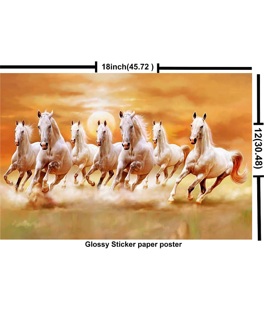 wallpics Vastu 7 Lucky Running Horse Sticker Paper Photo Wall Poster Without Frame view 2
